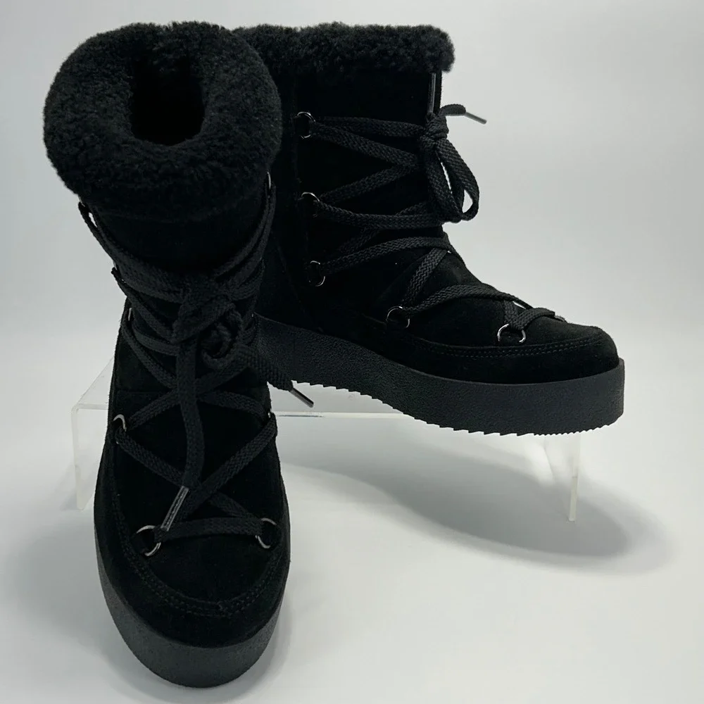 La Canadienne Size 36 US 5.5 Black Suede Shearling Platform Boots NEW Emery $395